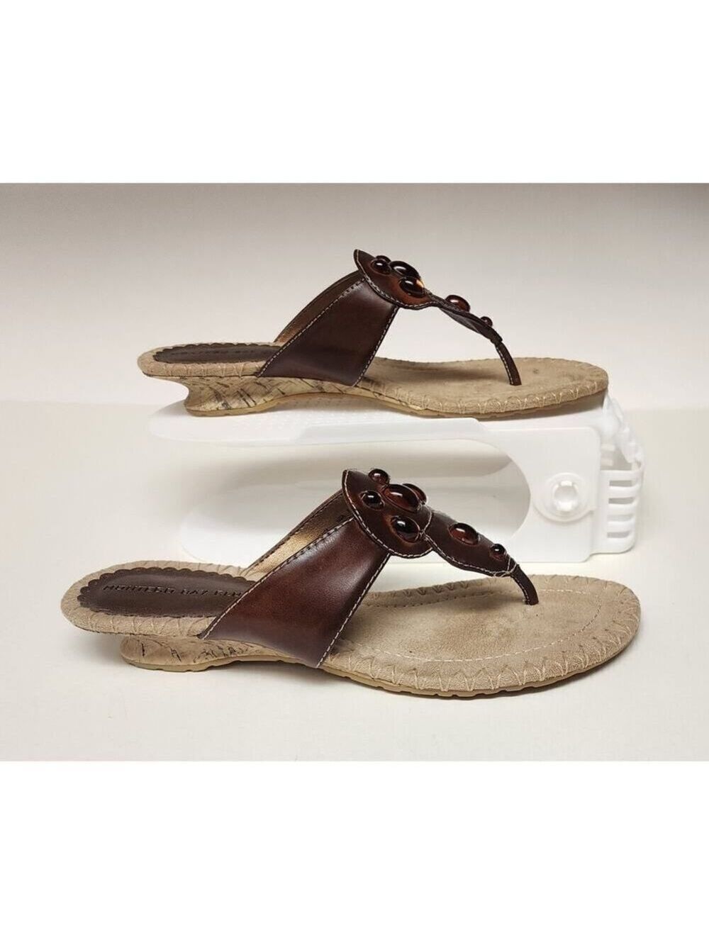 Montego Bay Club Sabrina Gemstones & Leather Flip Flops Sandal Shoes Size 6